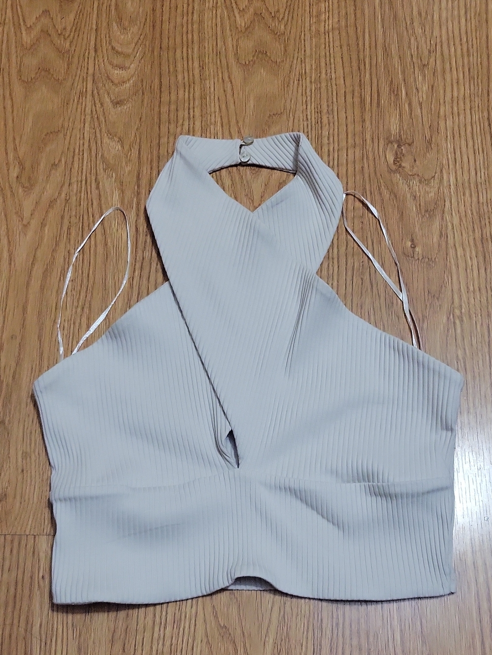 Zara Ribbed Halter Crop Top in Light Gray